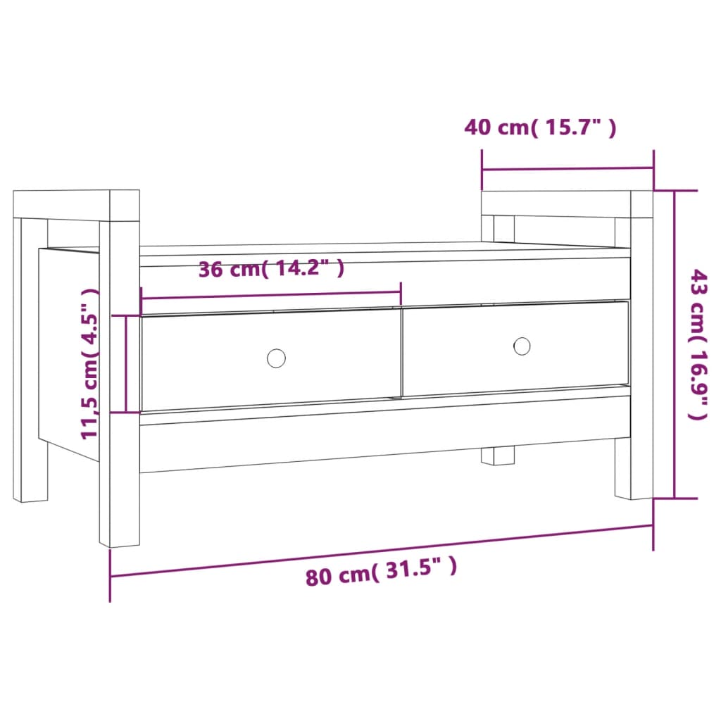 Panca da Ingresso Bianca 80x40x43 cm in Legno Massello di Pino 821785