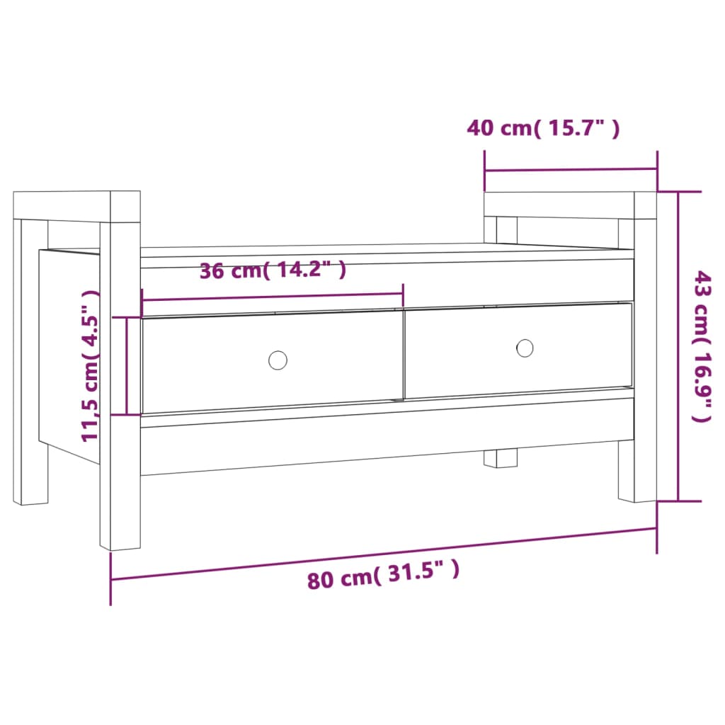 Panca da Ingresso Grigio 80x40x43 cm in Legno Massello di Pino 821786