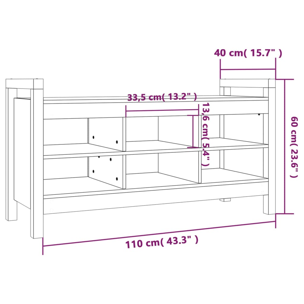 Panca da Ingresso Bianca 110x40x60 cm in Legno Massello di Pino 821790