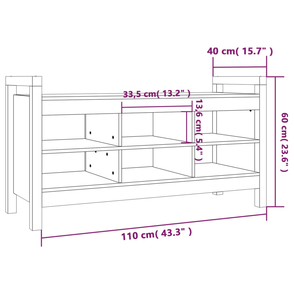 Panca da Ingresso Grigia 110x40x60 cm in Legno Massello di Pino 821791