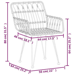 Sedie da Giardino 2pz con Braccioli 56x64x80 cm Rattan PE cod mxl 16625