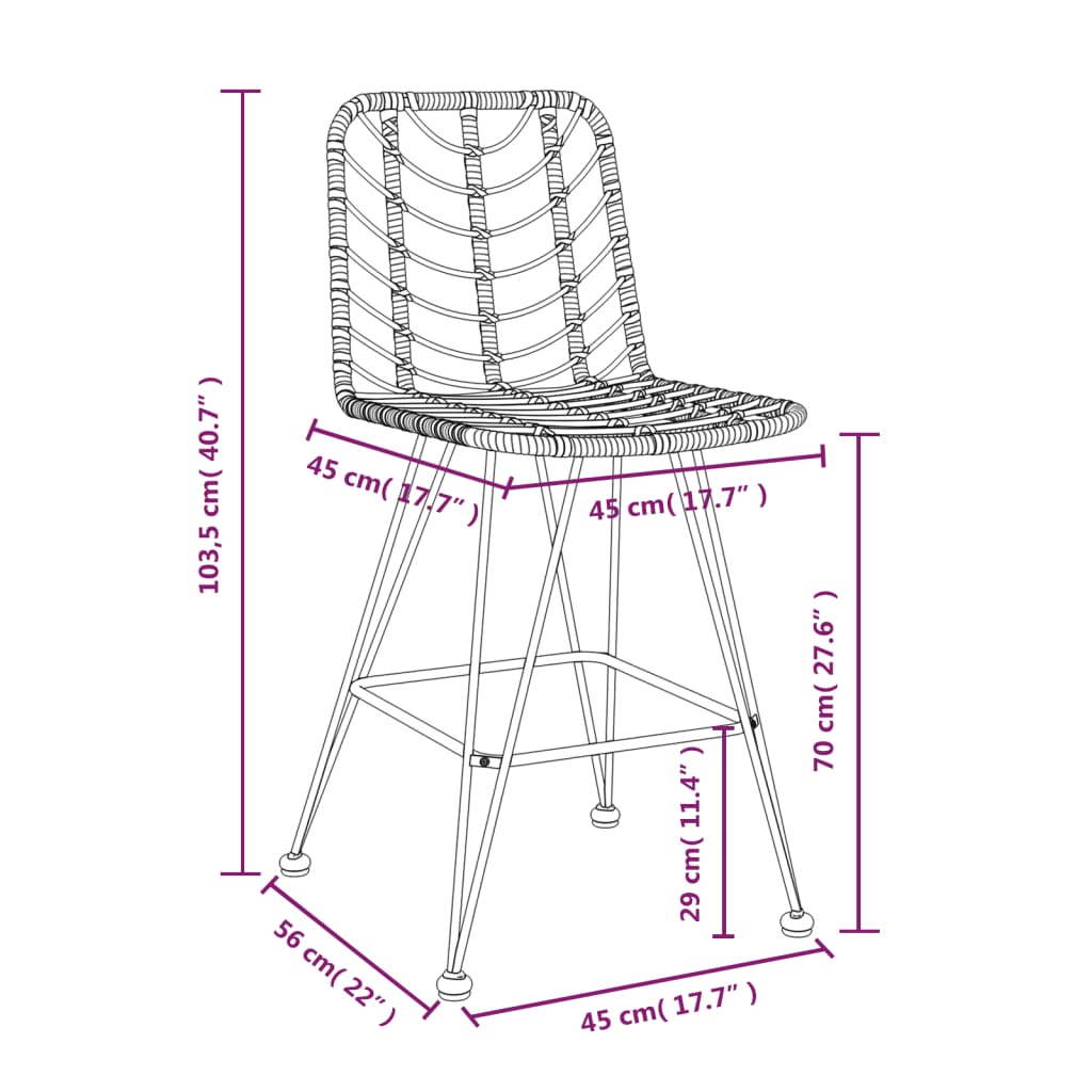 Sgabelli da Bar 2 pz Neri 45x56x103,5 cm Rattan PE e Acciaio cod mxl 16631