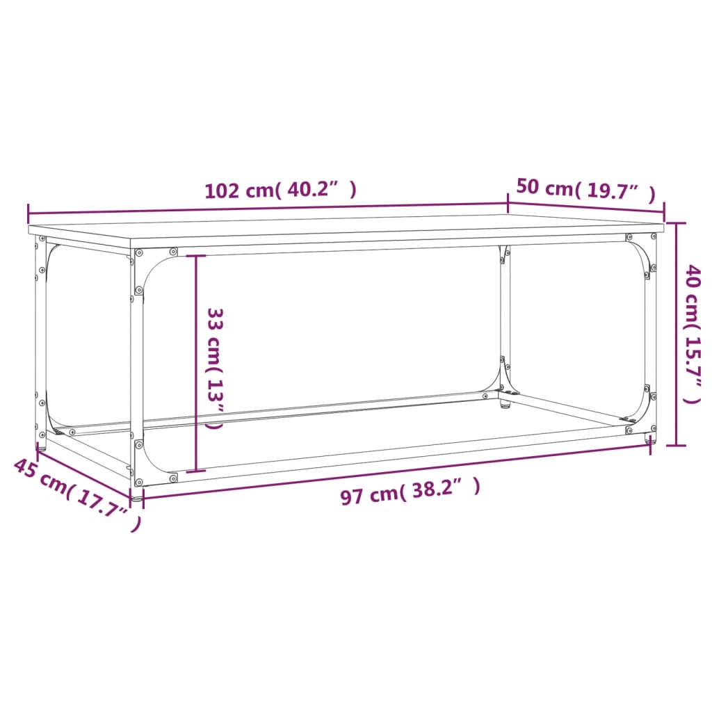 Tavolino Rovere Sonoma 102x50x40 cm Legno Multistrato e Ferro cod mxl 20324