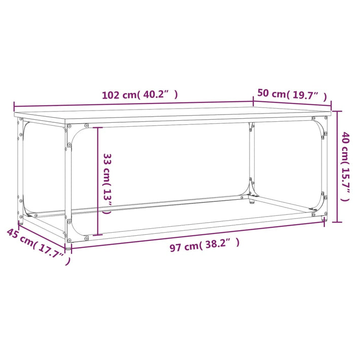 Tavolino Rovere Sonoma 102x50x40 cm Legno Multistrato e Ferro cod mxl 20324