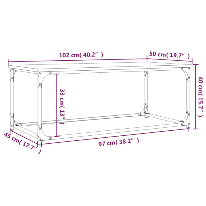 Tavolino Grigio Sonoma 102x50x40cm in Legno Multistrato e Ferro 823300