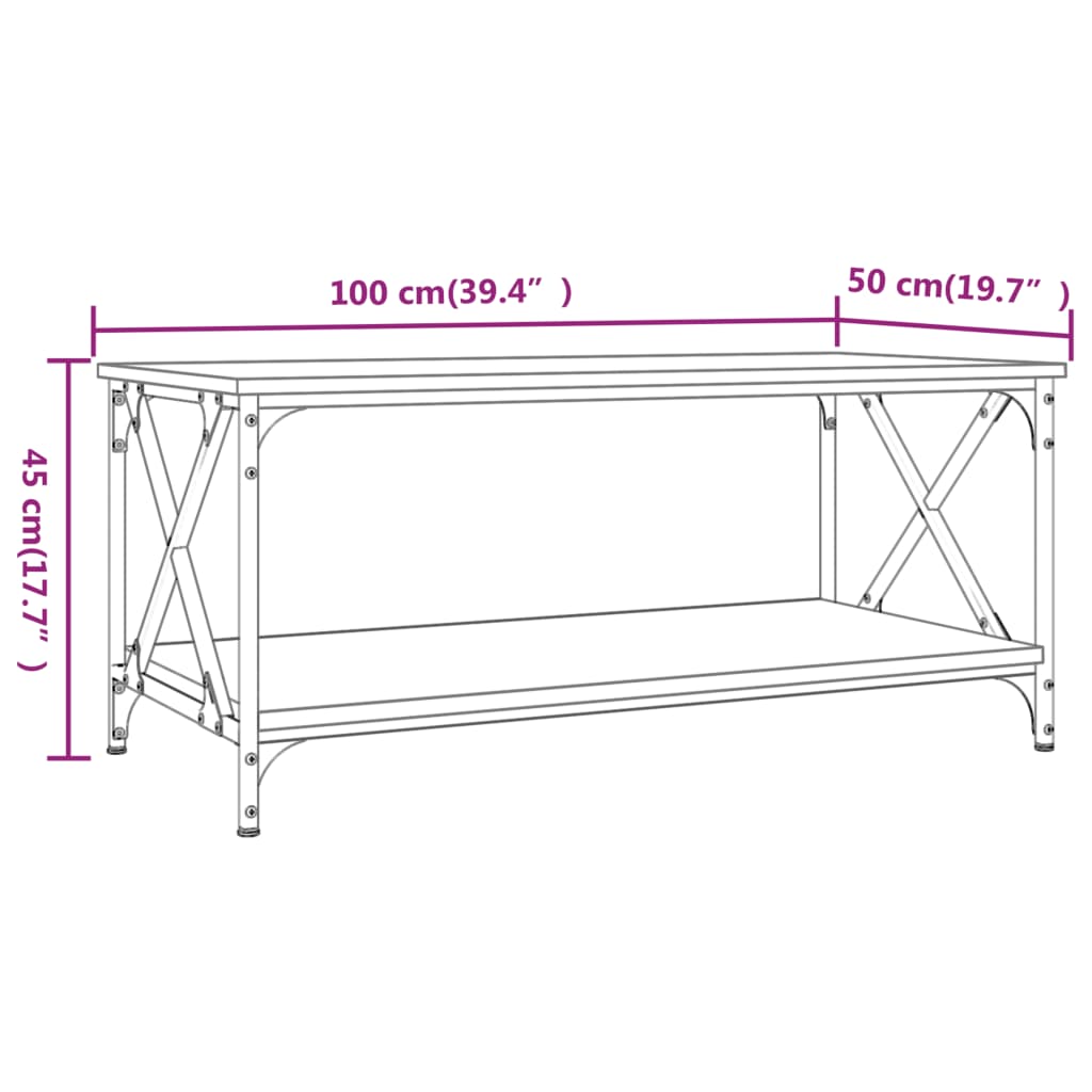 Tavolino Rovere Fumo 100x50x45 cm in Legno Multistrato e Ferro 823309