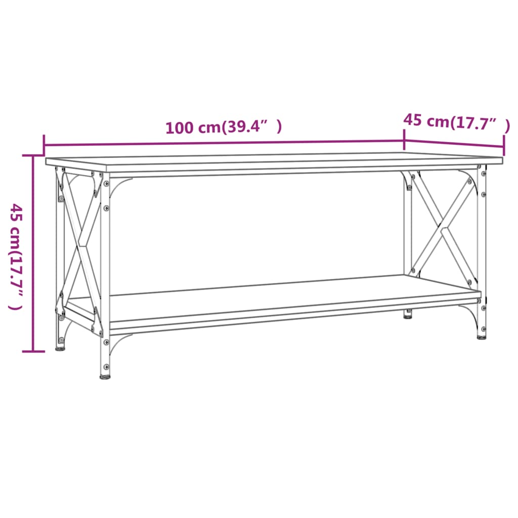 Tavolino da Salotto Nero 100x45x45 cm Legno Multistrato e Ferro