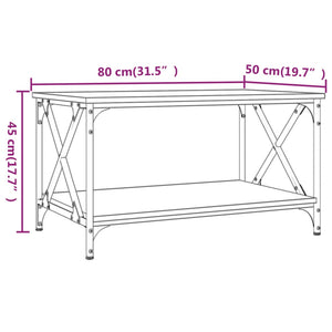 Tavolino Rovere Fumo 80x50x45 cm in Legno Multistrato e Ferro cod mxl 15974