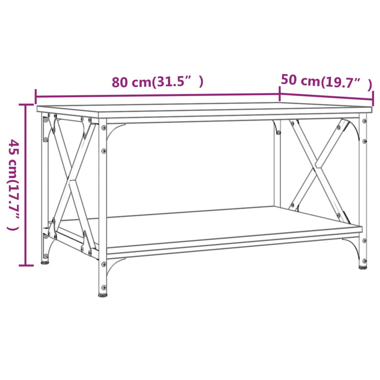 Tavolino Grigio Sonoma 80x50x45 cm in Legno Multistrato e Ferro cod mxl 16334