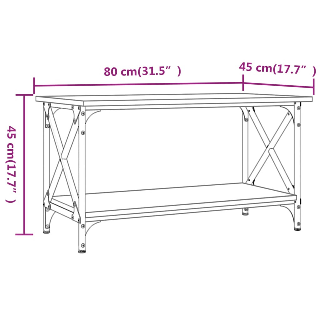 Tavolino da Salotto Nero 80x45x45 cm Legno Multistrato e Ferro