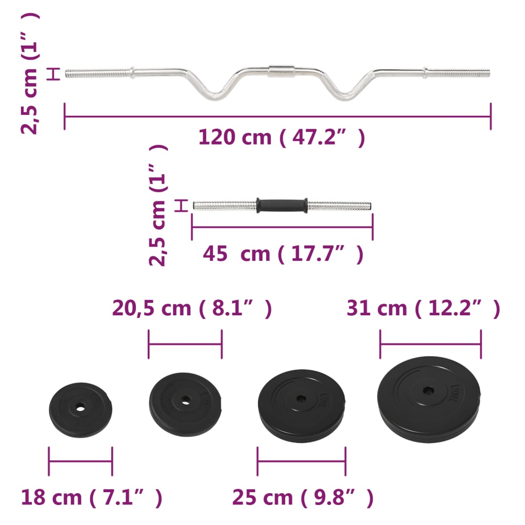 Set Bilanciere Curl e Manubri con Dischi 60 kg cod mxl 62510