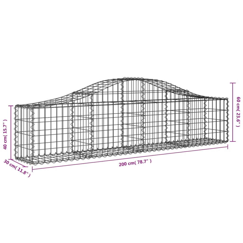 Cesti Gabbioni ad Arco 7 pz 200x30x40/60 cm Ferro Zincato 3145372