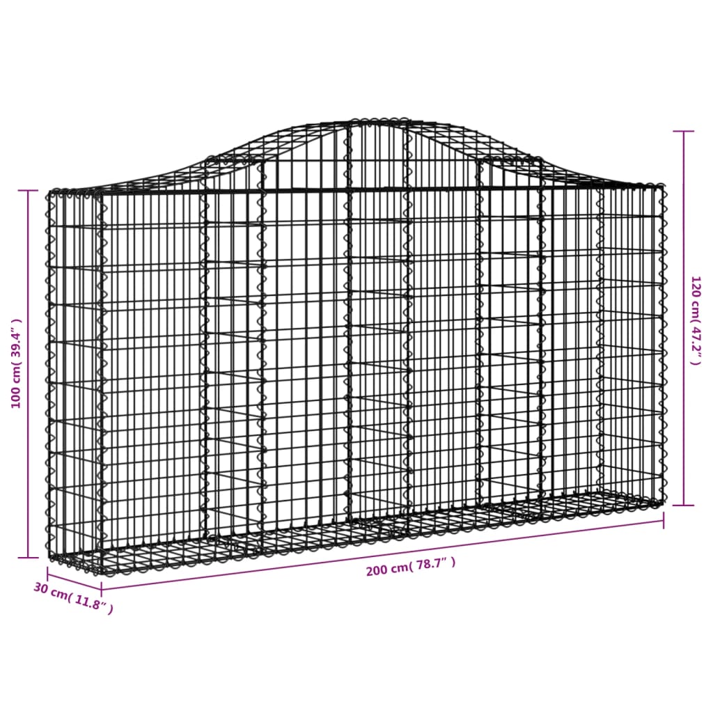 Cesti Gabbioni ad Arco 8 pz 200x30x100/120 cm Ferro Zincato 3145436