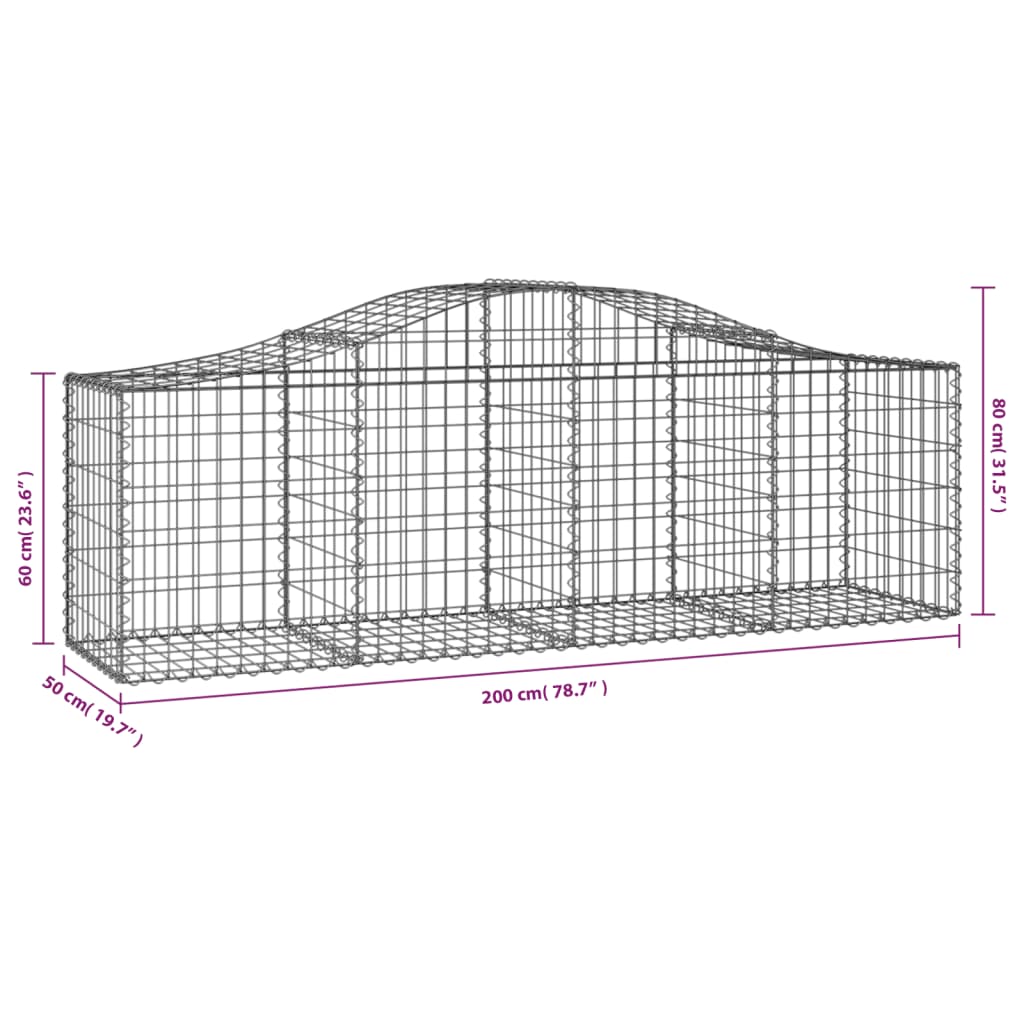 Cesti Gabbioni ad Arco 3 pz 200x50x60/80 cm Ferro Zincato 3145599