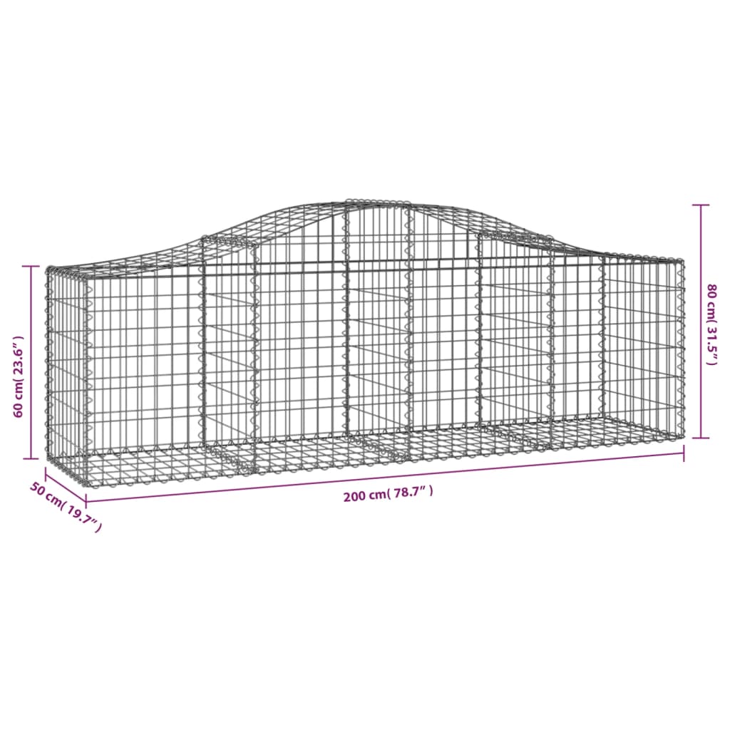 Cesti Gabbioni ad Arco 13 pz 200x50x60/80 cm Ferro Zincato 3145609