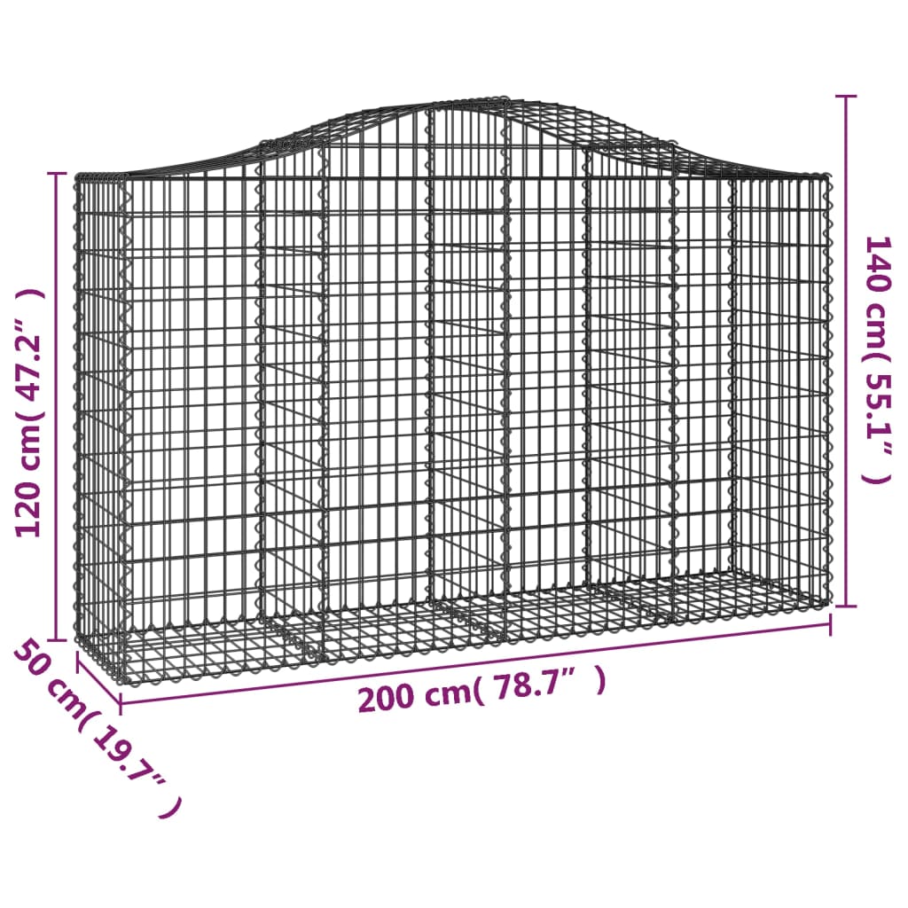 Cesti Gabbioni ad Arco 14 pz 200x50x120/140 cm Ferro Zincato 3145673