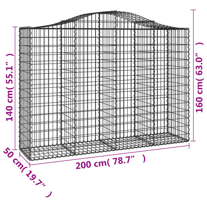 Cesti Gabbioni ad Arco 3 pz 200x50x140/160 cm Ferro Zincato 3145683