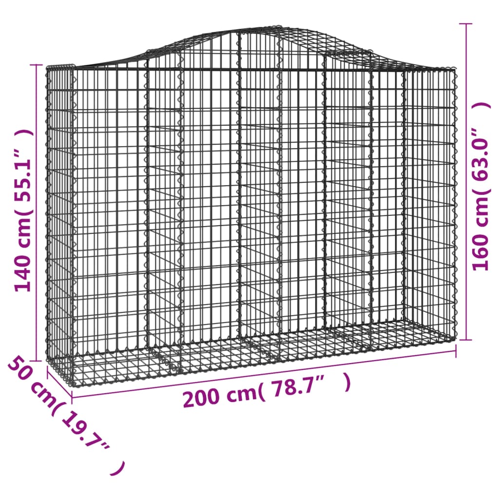 Cesti Gabbioni ad Arco 8 pz 200x50x140/160 cm Ferro Zincato 3145688