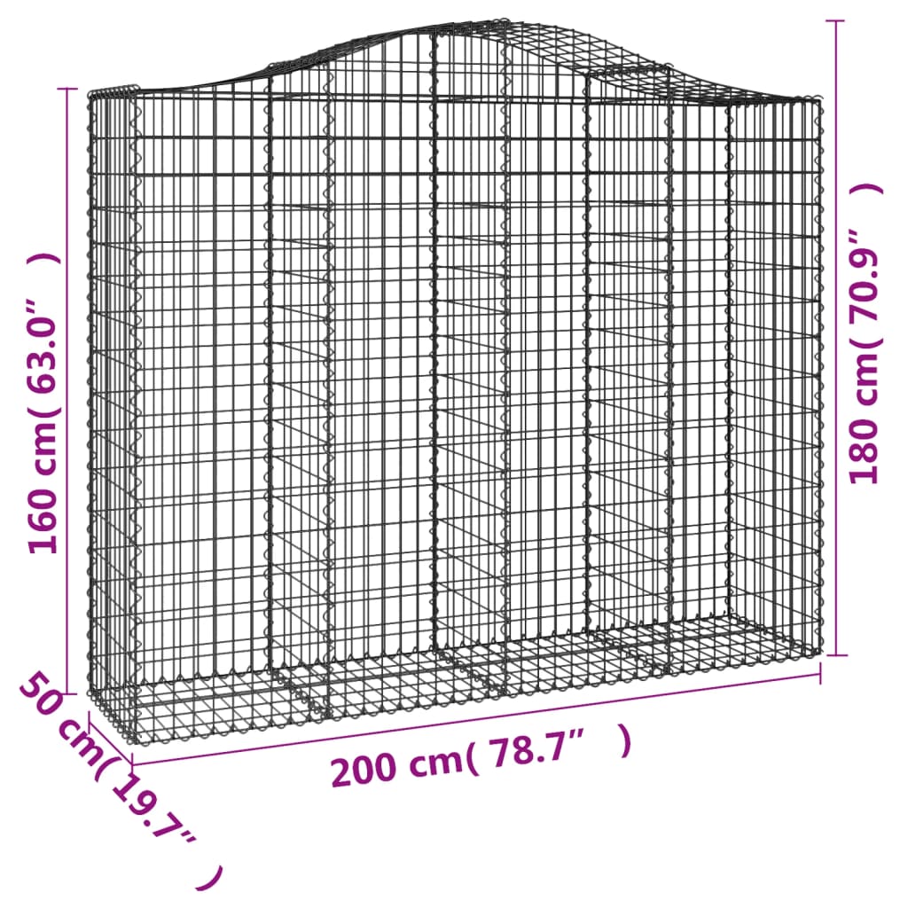 Cesti Gabbioni ad Arco 2 pz 200x50x160/180 cm Ferro Zincato 3145703