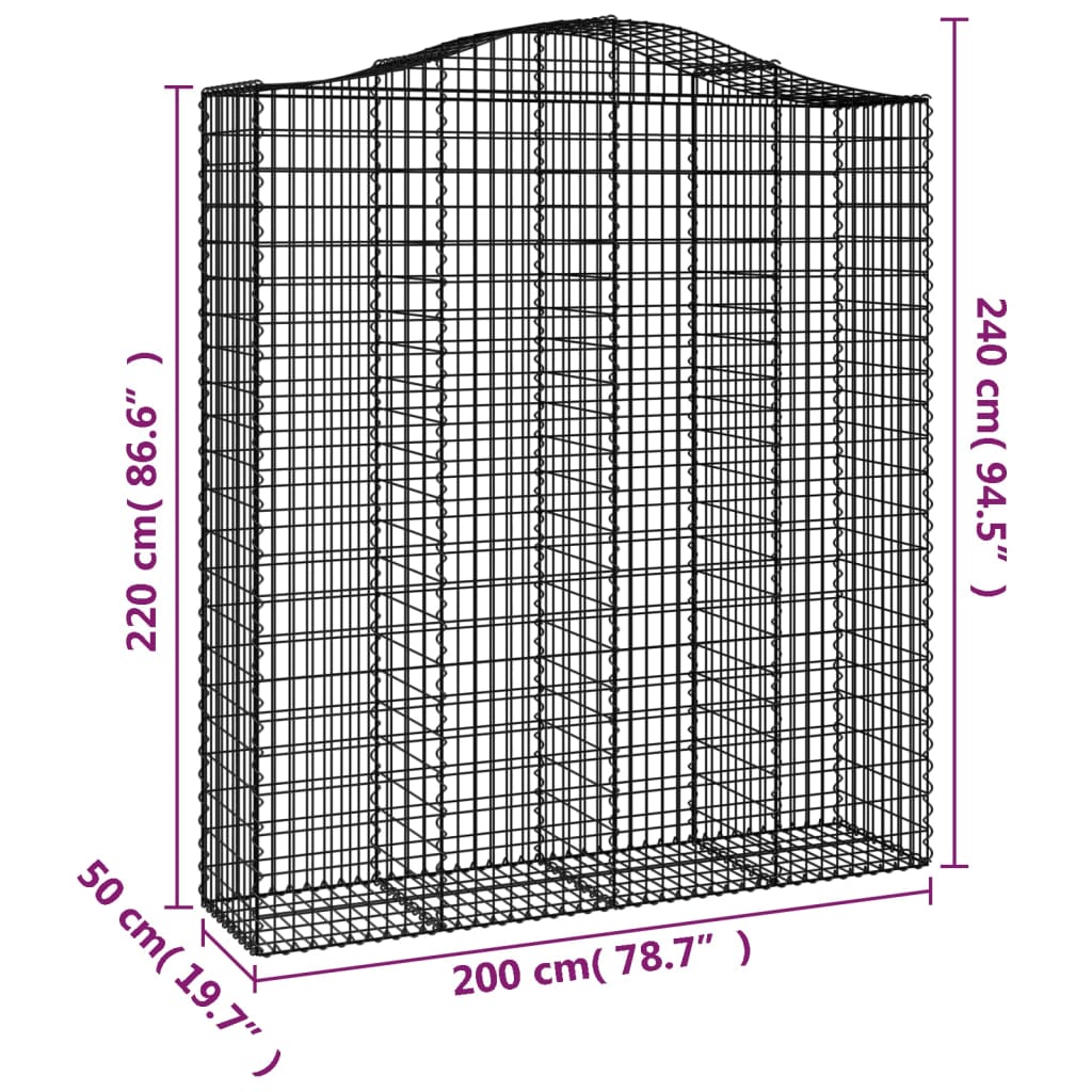 Cesti Gabbioni ad Arco 13 pz 200x50x220/240 cm Ferro Zincato 3145777