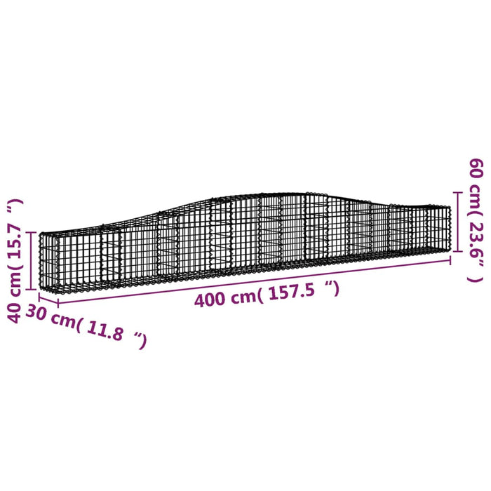 Cesti Gabbioni ad Arco 3 pz 400x30x40/60 cm Ferro Zincato 3145788