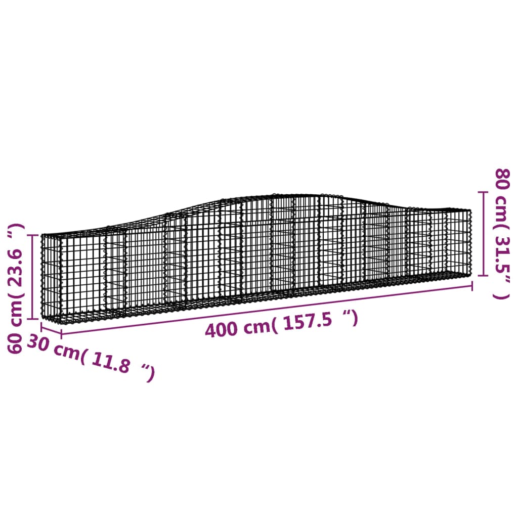 Cesti Gabbioni ad Arco 4 pz 400x30x60/80 cm Ferro Zincato 3145802