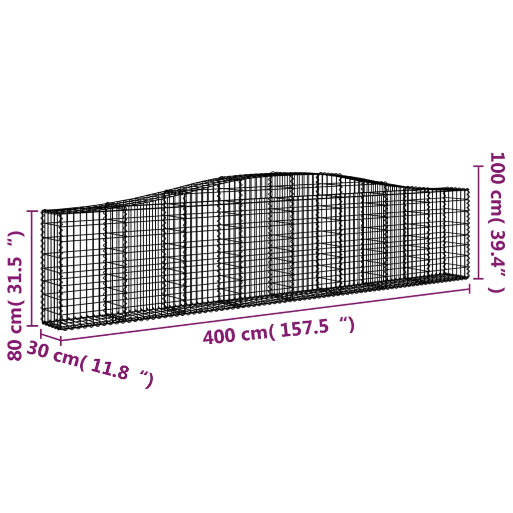 Cesti Gabbioni ad Arco 3 pz 400x30x80/100 cm Ferro Zincato 3145814