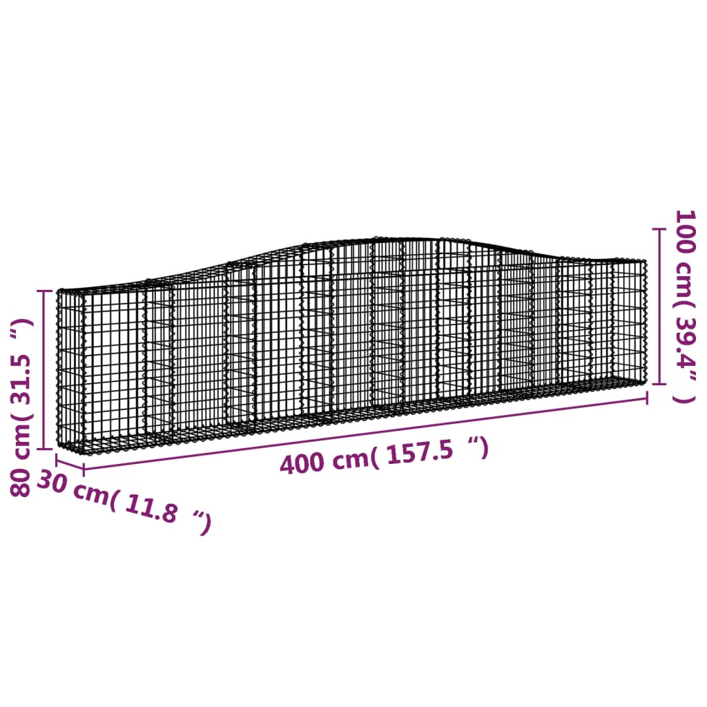 Cesti Gabbioni ad Arco 8 pz 400x30x80/100 cm Ferro Zincato 3145819