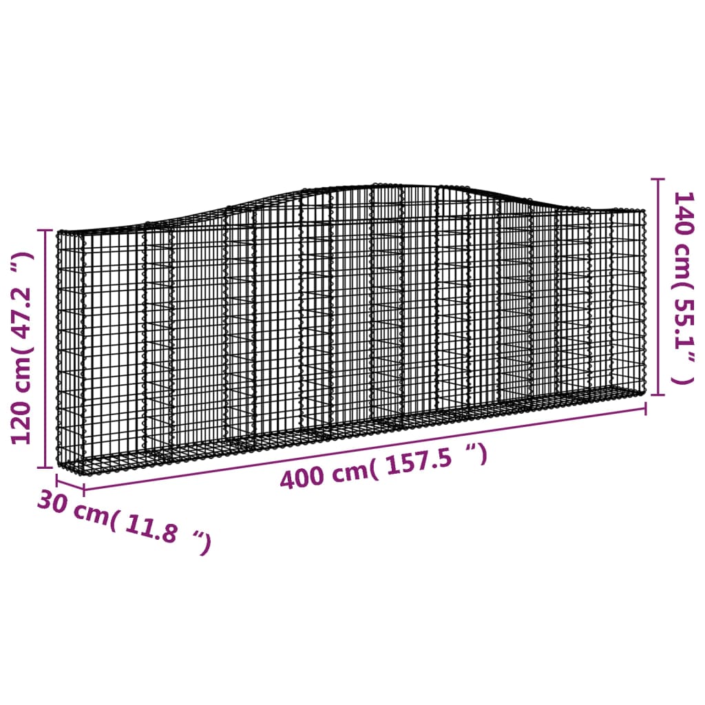 Cesti Gabbioni ad Arco 6 pz 400x30x120/140 cm Ferro Zincato 3145843