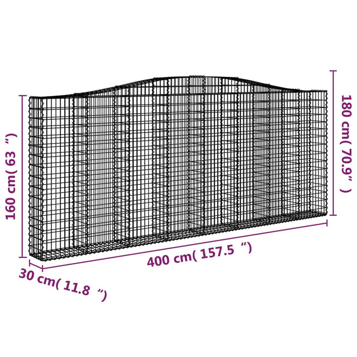 Cesti Gabbioni ad Arco 2 pz 400x30x160/180 cm Ferro Zincato 3145865