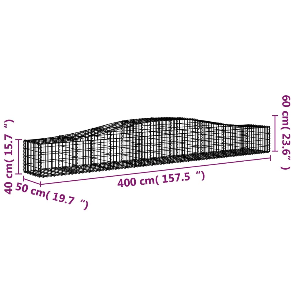 Cesti Gabbioni ad Arco 3 pz 400x50x40/60 cm Ferro Zincato 3145918