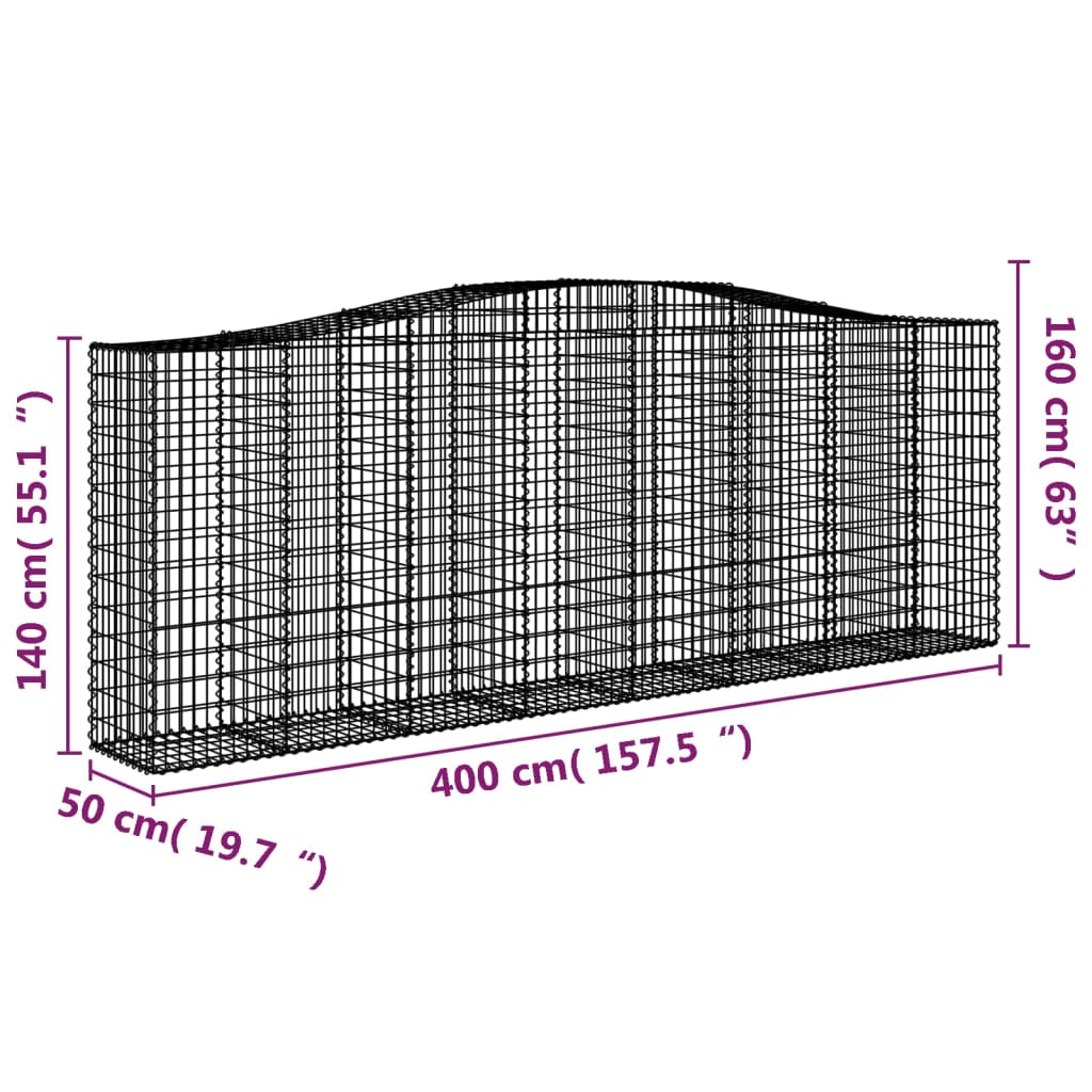 Cesti Gabbioni ad Arco 3 pz 400x50x140/160 cm Ferro Zincato 3145983