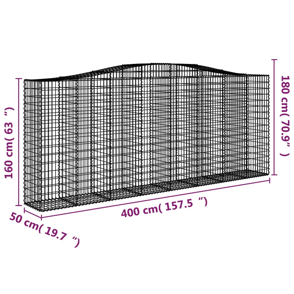 Cesti Gabbioni ad Arco 3 pz 400x50x160/180 cm Ferro Zincato 3145996