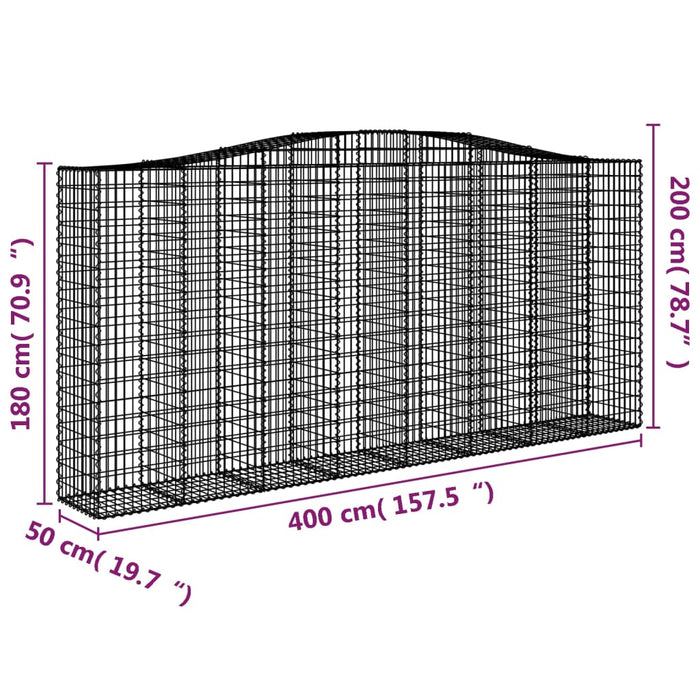 Cesti Gabbioni ad Arco 2 pz 400x50x180/200 cm Ferro Zincato 3146008