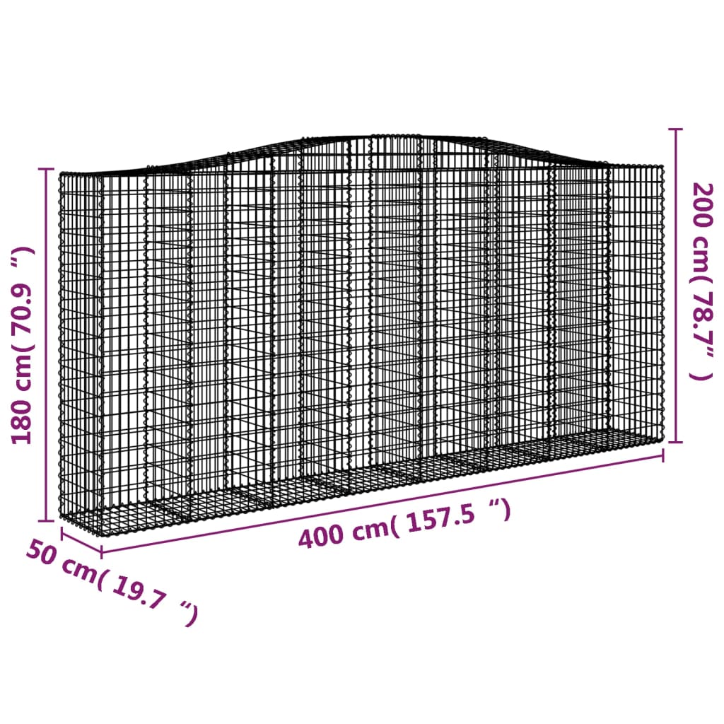 Cesti Gabbioni ad Arco 3 pz 400x50x180/200 cm Ferro Zincato 3146009