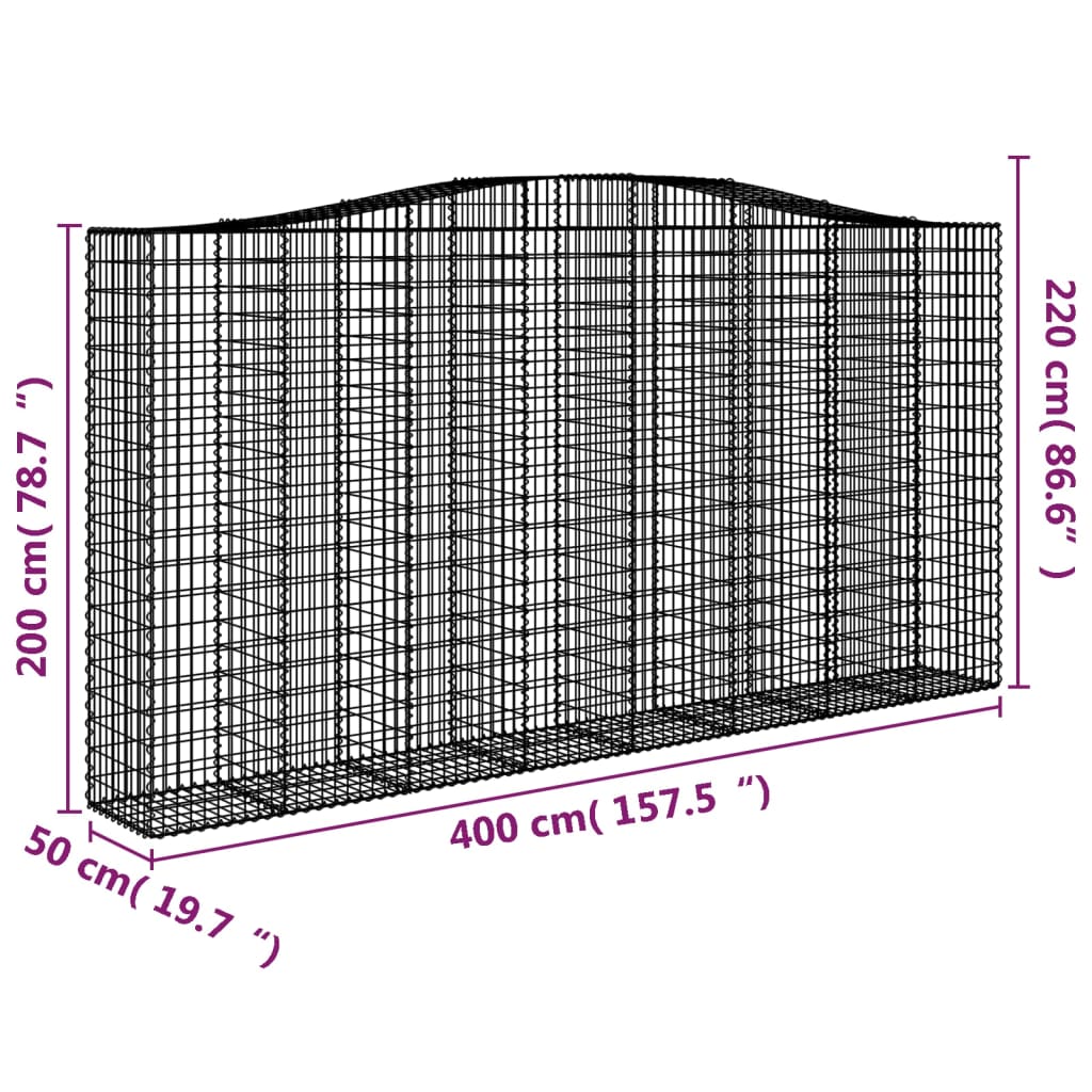 Cesti Gabbioni ad Arco 5 pz 400x50x200/220 cm Ferro Zincato 3146024