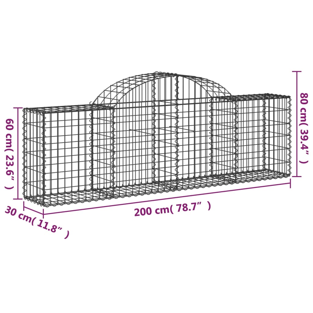 Cesti Gabbioni ad Arco 5 pz 200x30x60/80 cm Ferro Zincato 3146071