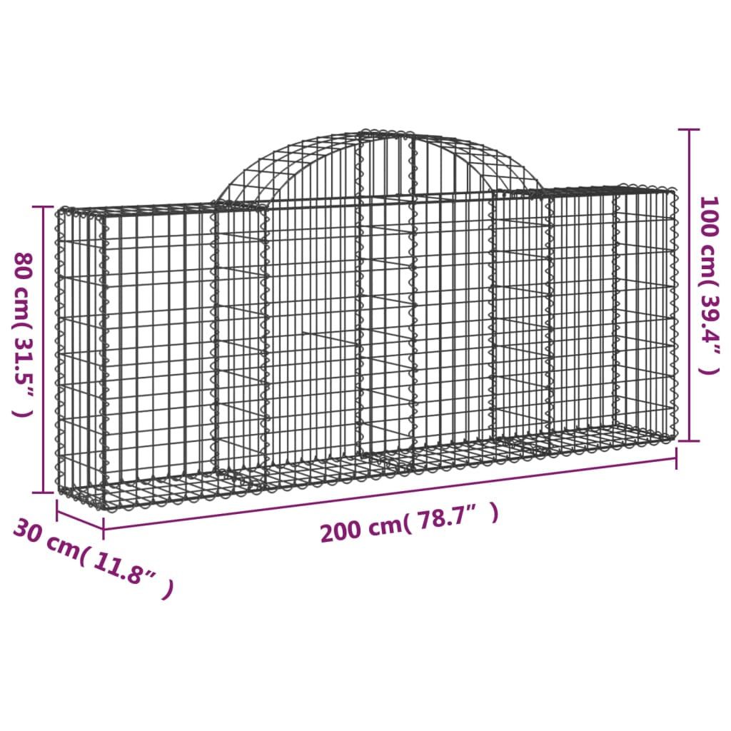 Cesti Gabbioni ad Arco 2 pz 200x30x80/100 cm Ferro Zincato 3146089