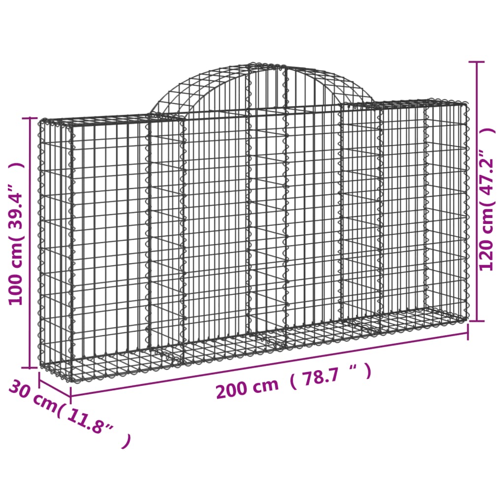 Cesti Gabbioni ad Arco 2 pz 200x30x100/120 cm Ferro Zincato 3146110