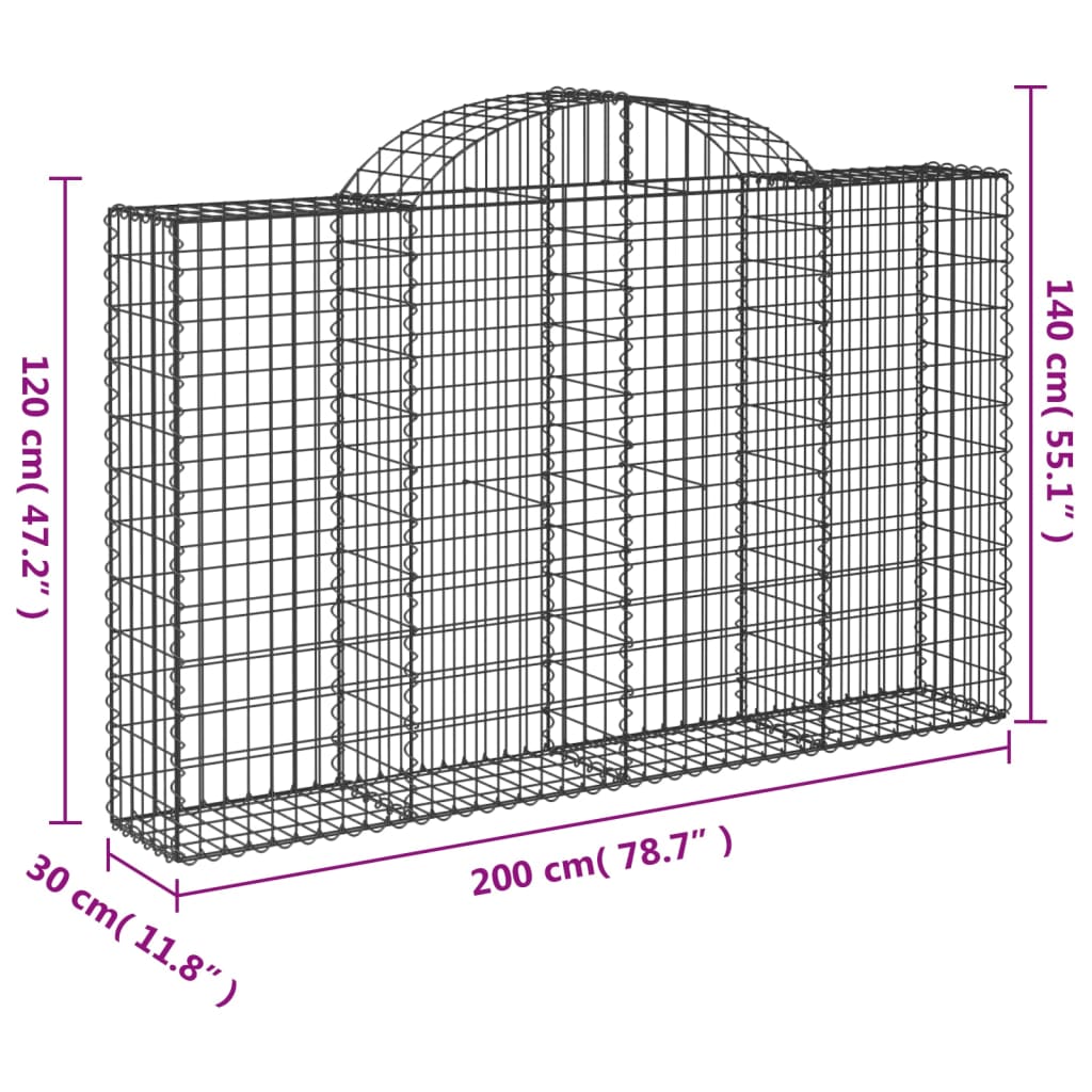 Cesti Gabbioni ad Arco 7 pz 200x30x120/140 cm Ferro Zincato 3146136