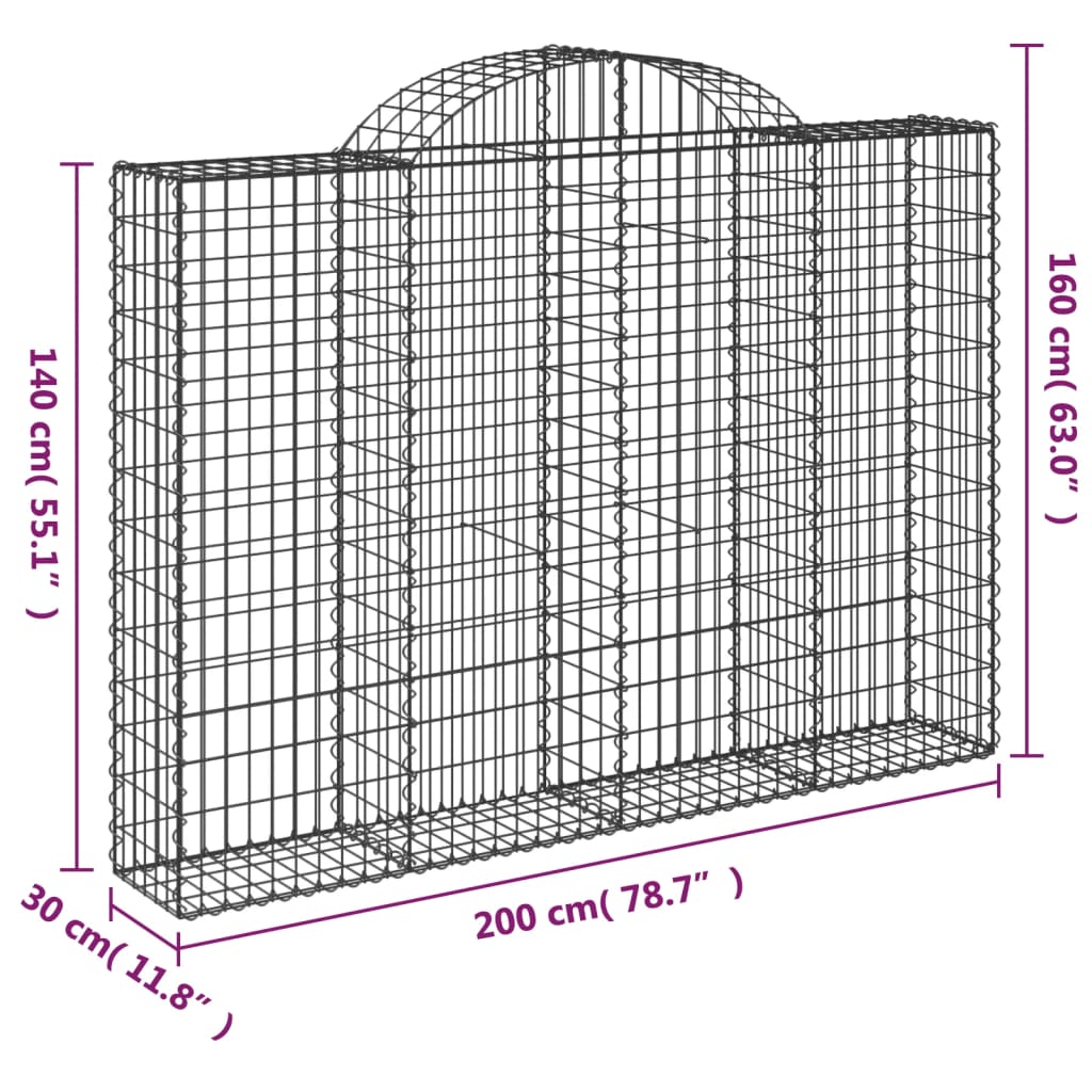 Cesti Gabbioni ad Arco 2 pz 200x30x140/160 cm Ferro Zincato 3146152