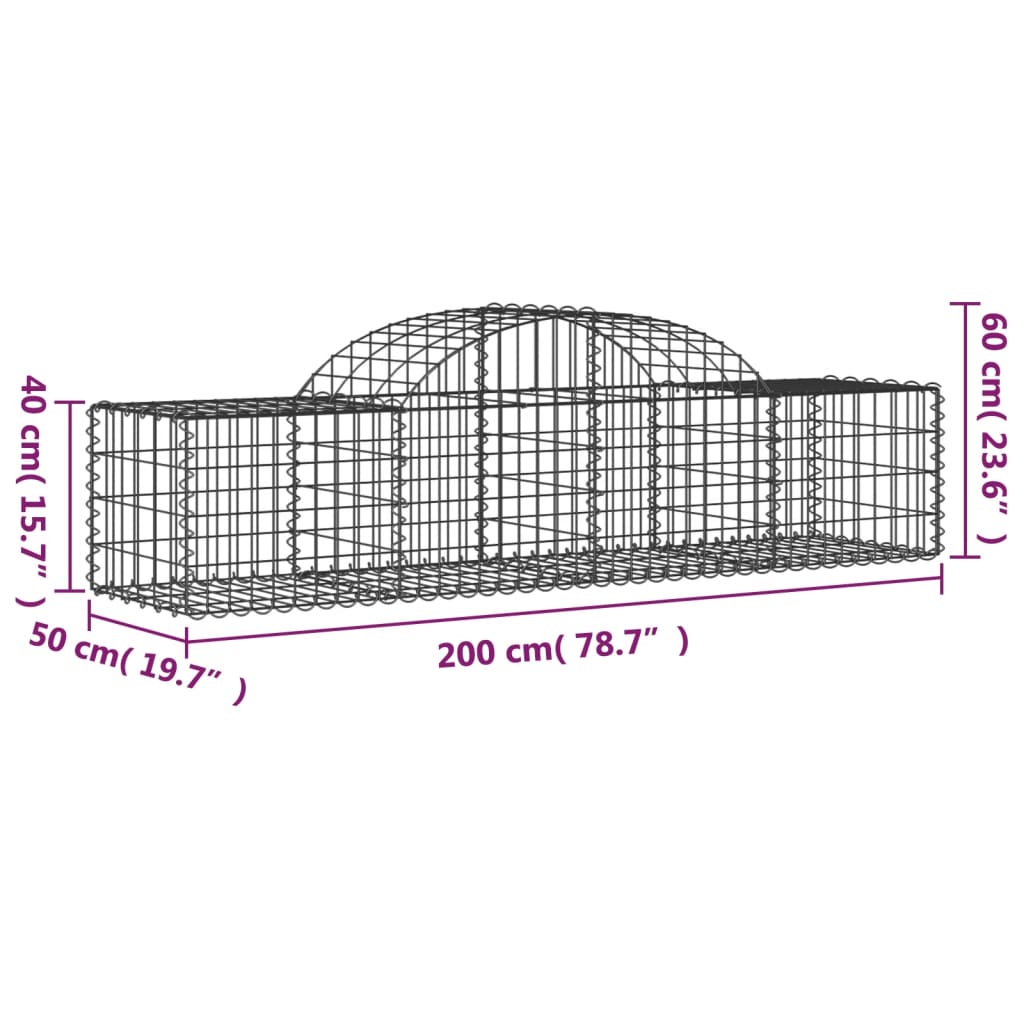 Cesti Gabbioni ad Arco 2 pz 200x50x40/60 cm Ferro Zincato 3146257