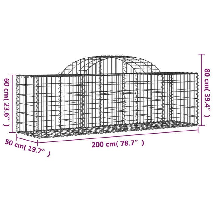 Cesti Gabbioni ad Arco 3 pz 200x50x60/80 cm Ferro Zincato 3146279