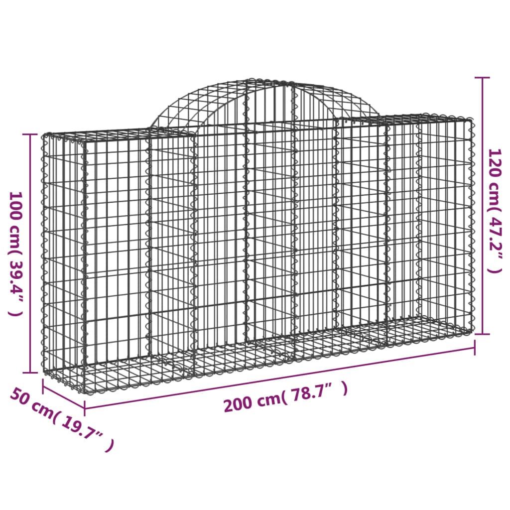 Cesti Gabbioni ad Arco 2 pz 200x50x100/120 cm Ferro Zincato 3146320