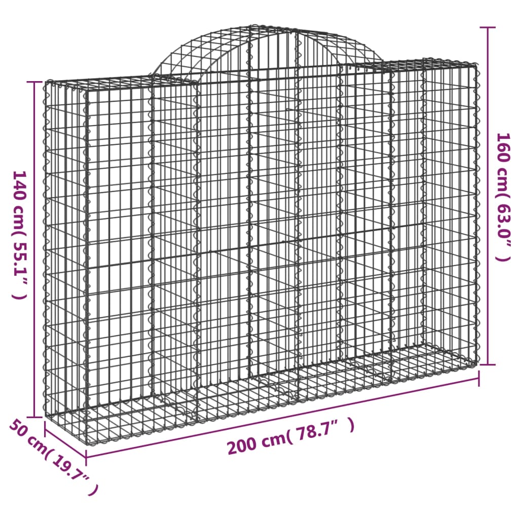 Cesti Gabbioni ad Arco 4 pz 200x50x140/160 cm Ferro Zincato 3146364