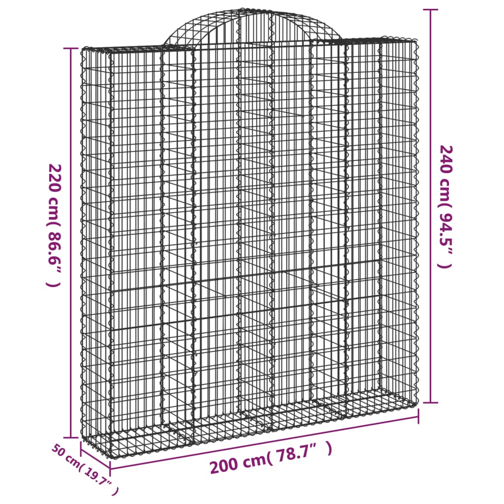 Cesti Gabbioni ad Arco 3 pz 200x50x220/240 cm Ferro Zincato 3146447