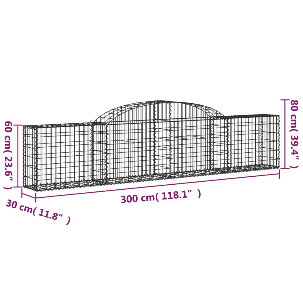 Cesti Gabbioni ad Arco 2 pz 300x30x60/80 cm Ferro Zincato 3146485