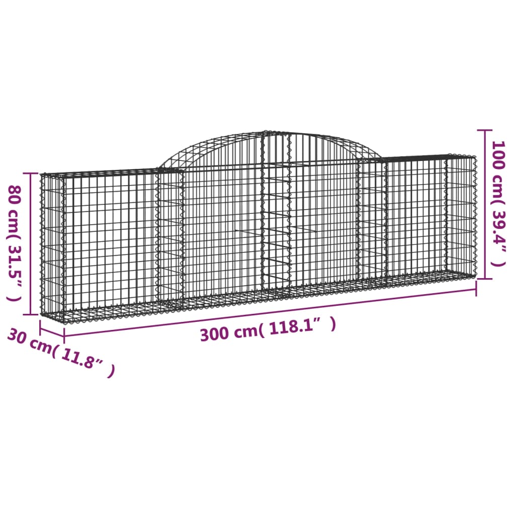 Cesti Gabbioni ad Arco 2 pz 300x30x80/100 cm Ferro Zincato 3146503