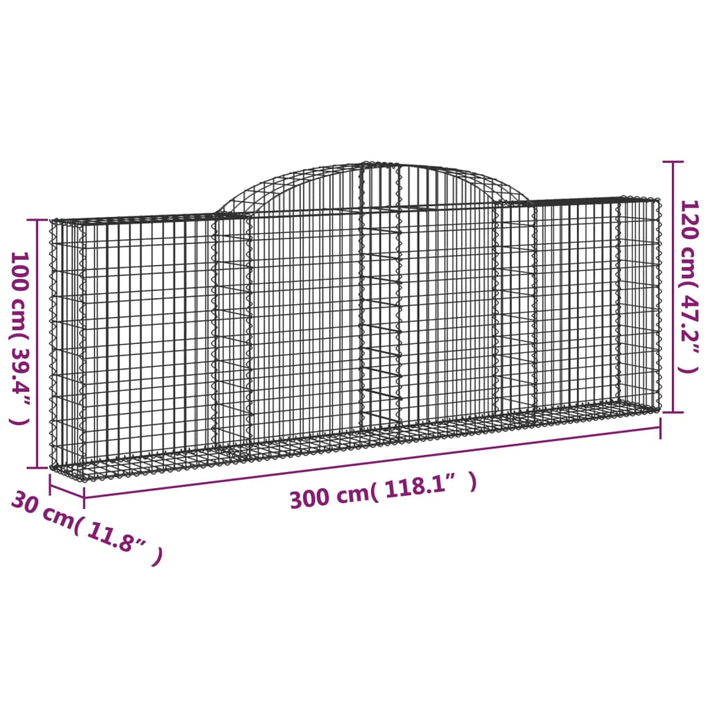 Cesti Gabbioni ad Arco 8 pz 300x30x100/120 cm Ferro Zincato 3146527