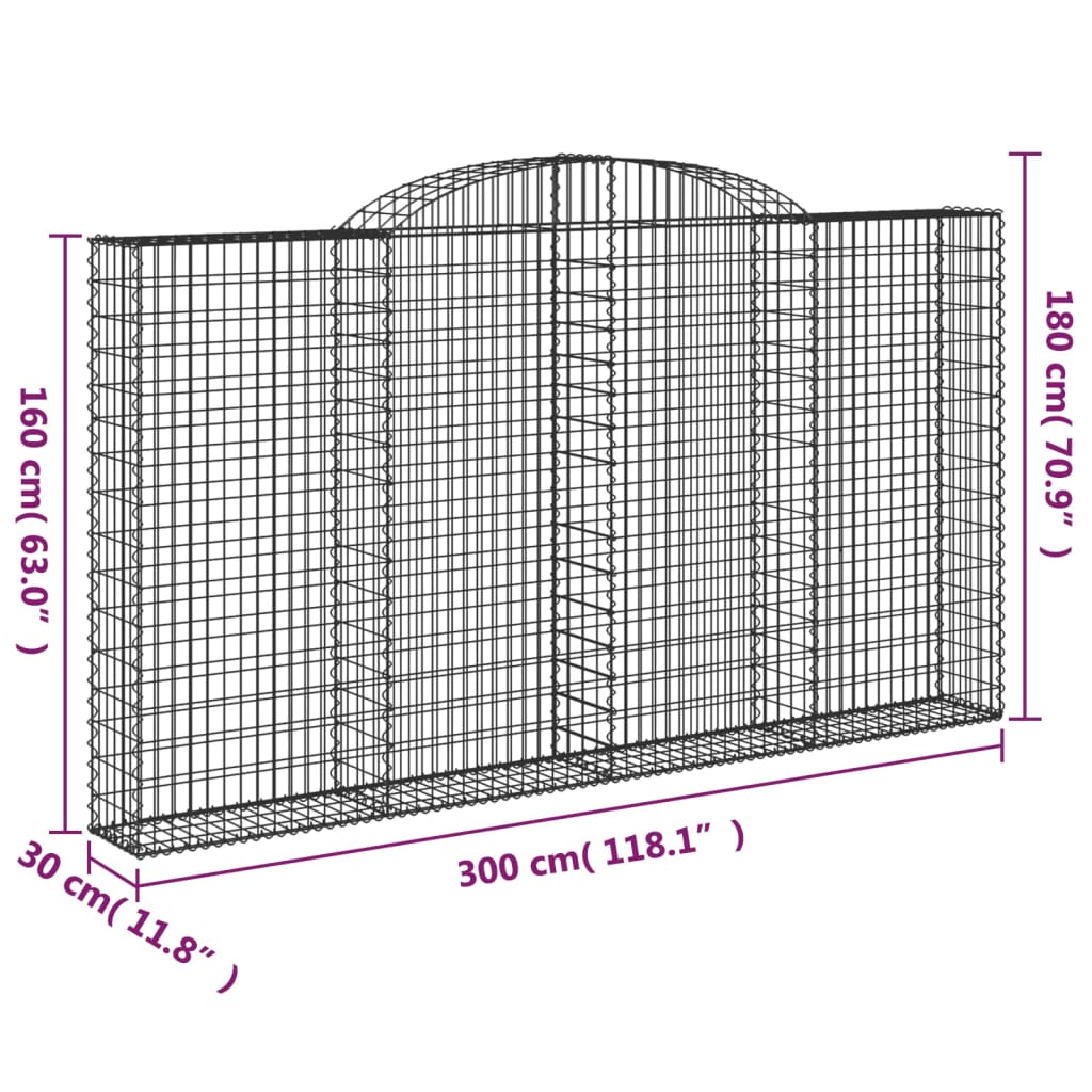 Cesti Gabbioni ad Arco 2 pz 300x30x160/180 cm Ferro Zincato 3146575